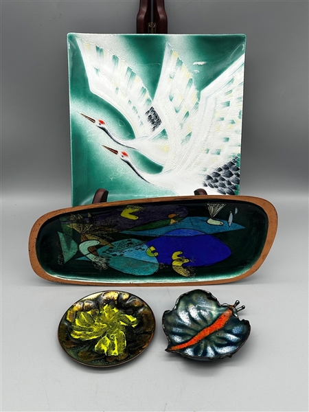 (4) Enamel Decorated Trays: Allean, Steinbock