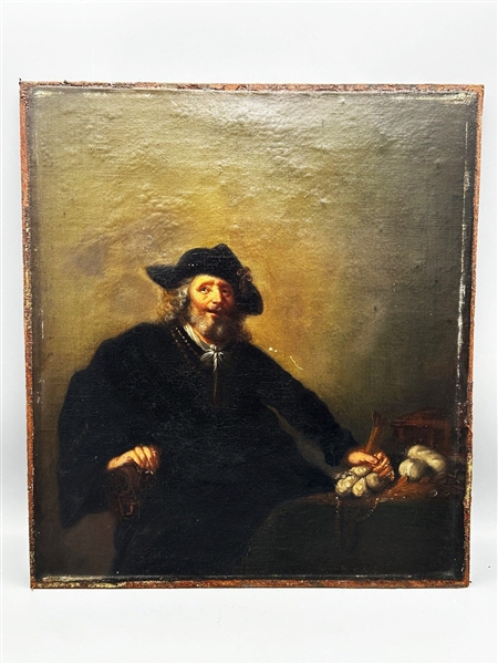 Oil on Board Unsigned "The Miser" After Hendrik Gerritsz Pot Lavaro