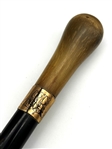 Walking Cane, Bone Handle, 18k Gold Neck Band Monogram AR