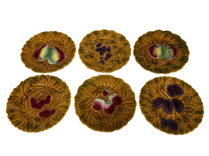 (6) Majolica Sarreguemines French Fruit Plates