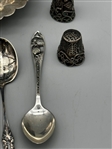Group of Sterling Silver; Salts, Thimbles, Nut Dish, Others