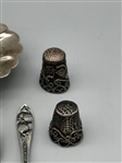 Group of Sterling Silver; Salts, Thimbles, Nut Dish, Others