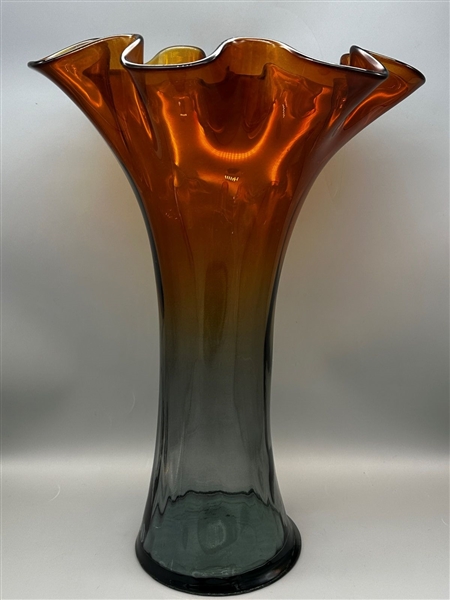 Artisan Blown Glass Vase Blue and Amber