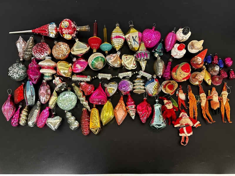 (76) Vintage Christmas Ornaments Glass, Paper, Cloth