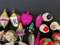 (76) Vintage Christmas Ornaments Glass, Paper, Cloth