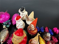 (76) Vintage Christmas Ornaments Glass, Paper, Cloth