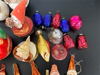 (76) Vintage Christmas Ornaments Glass, Paper, Cloth