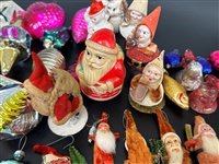 (76) Vintage Christmas Ornaments Glass, Paper, Cloth