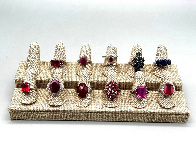 (11) Group of Sterling Silver, Rubies, and Sapphires Rings