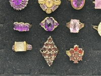 (15) Group of Sterling Silver, Amethyst and Garnet Rings
