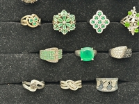 (14) Sterling Silver, Topaz, Emerald, Diamonds Rings