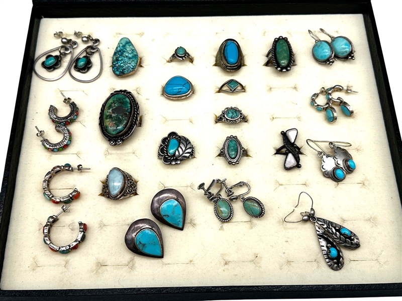 Group of Sterling Silver, Turquoise Native American Jewelry