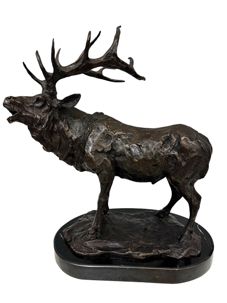 Bronze Elk Sculpture on Marble Plinth 
