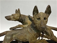After Edouard Drouot (French, 1859-1945) Metal Sculpture Two German Shepherds on Marble Plinth