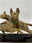 After Edouard Drouot (French, 1859-1945) Metal Sculpture Two German Shepherds on Marble Plinth