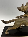 After Edouard Drouot (French, 1859-1945) Metal Sculpture Two German Shepherds on Marble Plinth