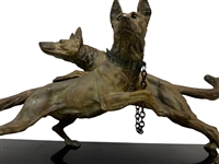 After Edouard Drouot (French, 1859-1945) Metal Sculpture Two German Shepherds on Marble Plinth