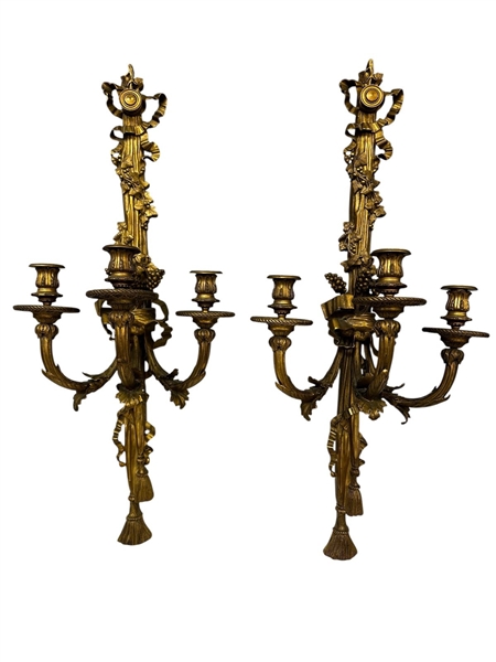 Pair Bronze Louis XVI Bronze Sconces