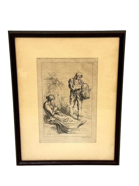 Francois Boucher (1703-1770) Etching "Pastoral Figures"