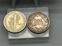 (3) Silver Dimes; 1921 Mercury NGC VG8, 2 Others