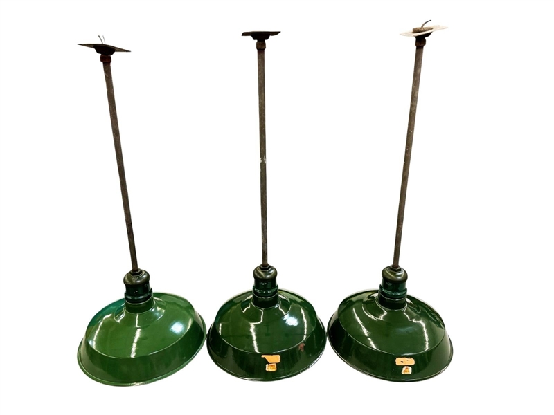 (3) Vintage Green Enamel Westinghouse Pendants and Sconces