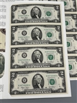 (2) 2003 Uncut Sheets $2 Dollar Bills Bureau of Engraving and Printing