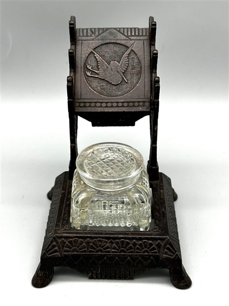 Cast Iron Nouveau Inkwell and Pen Rest P.S. & W. Peck Stow Wilcox 1877 