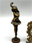 (3) Bronze and Metal Figural Pieces and Clock