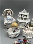(10) German and English Porcelain Figural Fairing Boxes