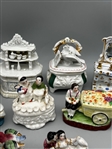 (10) German and English Porcelain Figural Fairing Boxes