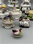 (10) German and English Porcelain Figural Fairing Boxes