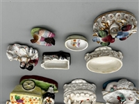 (10) German and English Porcelain Figural Fairing Boxes