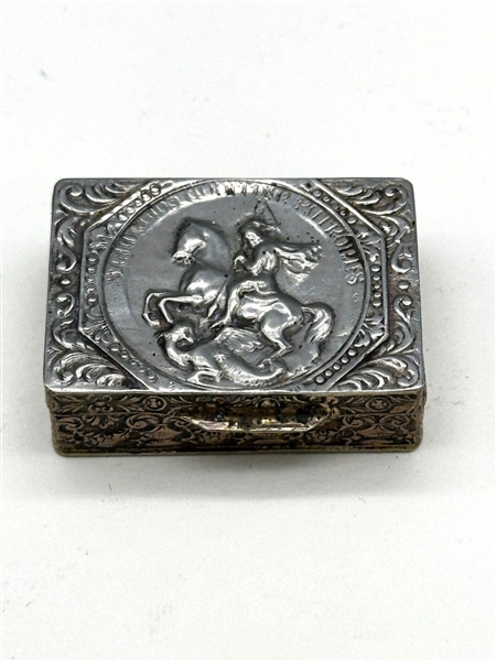 .800 Silver Repousse St. George Slaying the Dragon Snuff Box