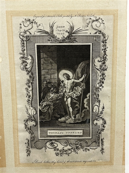 Engraving "Thomas Unbelief" Engraved For Ostervalds Bible Printed M. Brown 18th Century