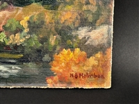 Oil on Canvas Country Landscape Attached to Board Signed H.G. Holmbes