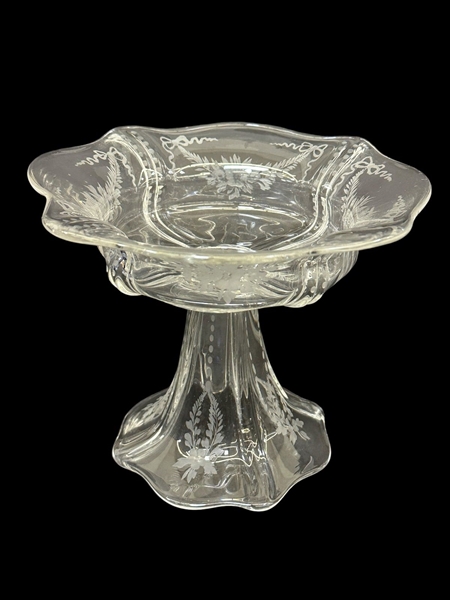 Steuben Glass Etched Open Compote