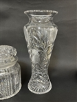 (2) Cut Glass Pieces; Vase, Lidded Jar