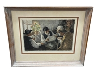 Hungarian School Print "Politika" Signed