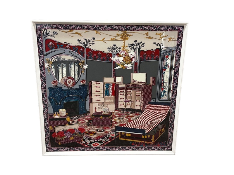 Louis Vuitton Silk Scarf "Home Sweet Home" Framed 