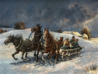 Troika Oil Painting Winter Scene Signed Ivan Kosack