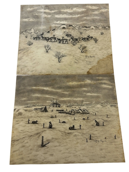 (2) Original Pen and Ink Drawings George Ahgupuk (Alaska 1911-2001) 