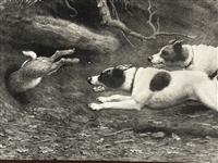 Harrington Bird Early Lithograph Terriers Chasing Rabbit