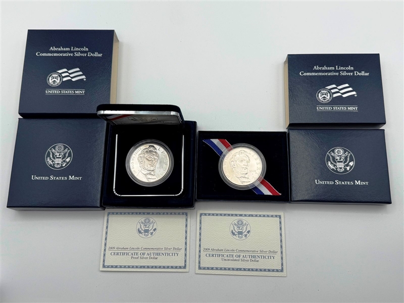 (2) 2009 Abraham Lincoln Commemorative Silver Dollars US Mint
