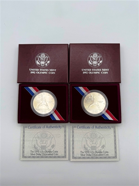 (2) 1992 US Olympic Uncirculated Silver Dollars 