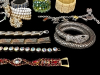 (20) Group of Bracelets: Cinnabar, Flex, Rhinestones, Enamel, Brighton, Others