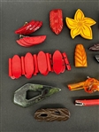 Group of Bakelite, Lucite Brooches, Scarf Clips, Many Art Deco