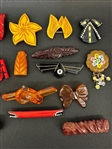 Group of Bakelite, Lucite Brooches, Scarf Clips, Many Art Deco