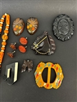 Group of Bakelite, Lucite Brooches, Scarf Clips, Many Art Deco