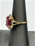 14k Ruby and Diamond Ring: Large Emerald Cut Ruby