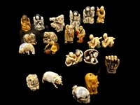 (21) Group of Antique Netsuke Figures: Karakuri, Katabori, Manju